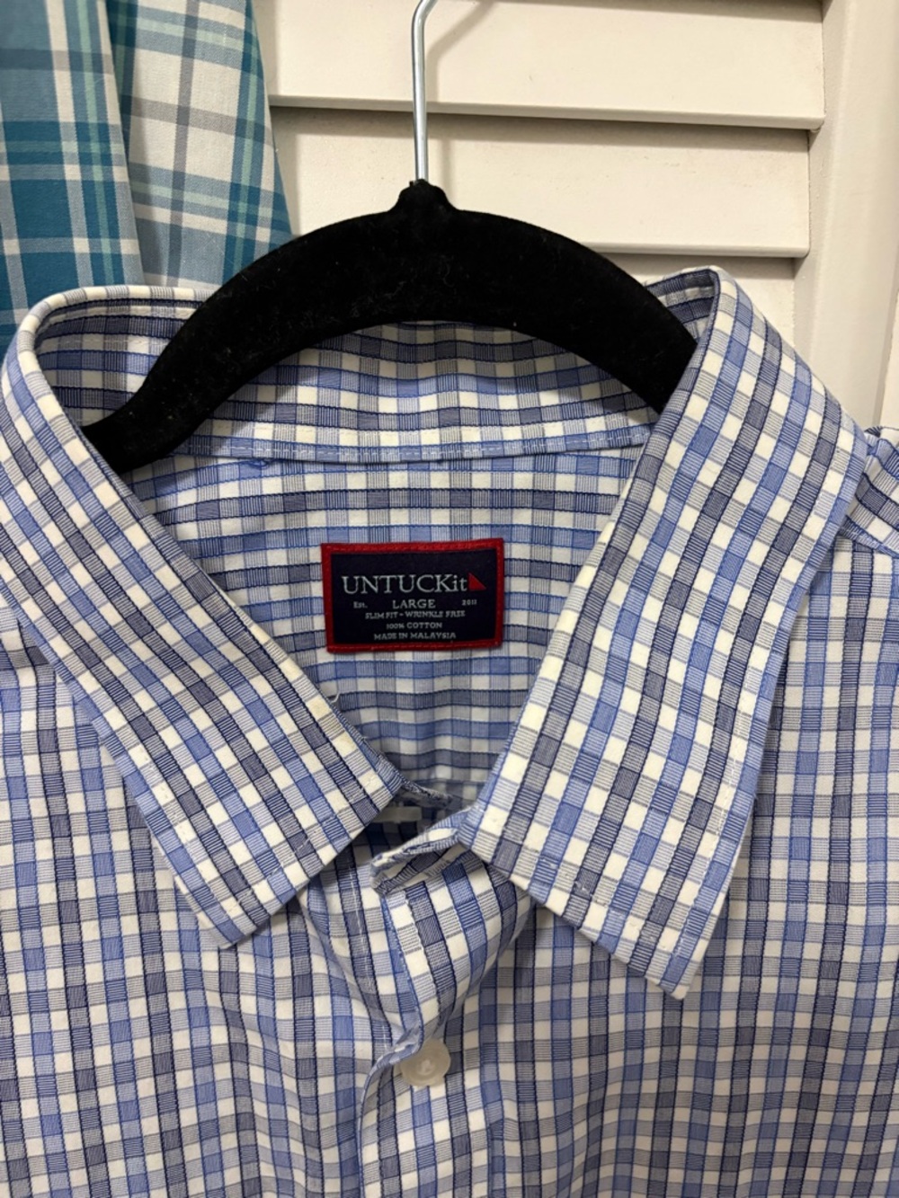 UNTUCKit Teal Plaid & Light Blue Check Men’s Button-Down Shirts (Pair) - Picture 3 of 5